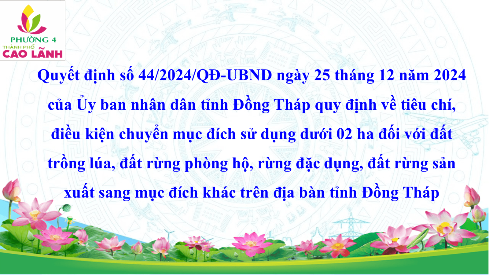 Quyết định số 44/2024/QĐ-UBND ngày 25 tháng 12 năm 2024 của Ủy ban nhân dân tỉnh Đồng Tháp 